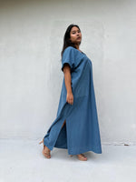 Mala Handworks Daria Hand-Woven Cotton Kaftan in Blue