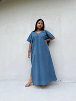 Mala Handworks Daria Hand-Woven Cotton Kaftan in Blue