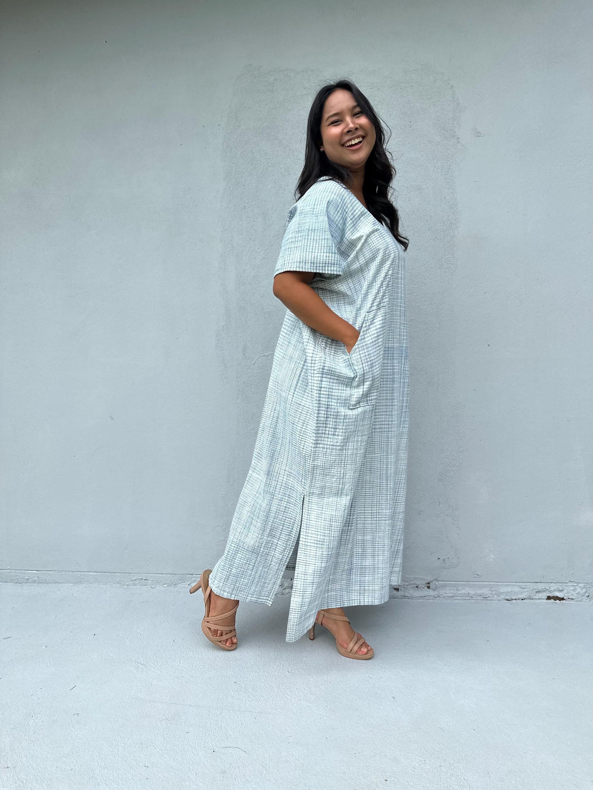 Mala Handworks Daria Hand-Woven Cotton Kaftan in White