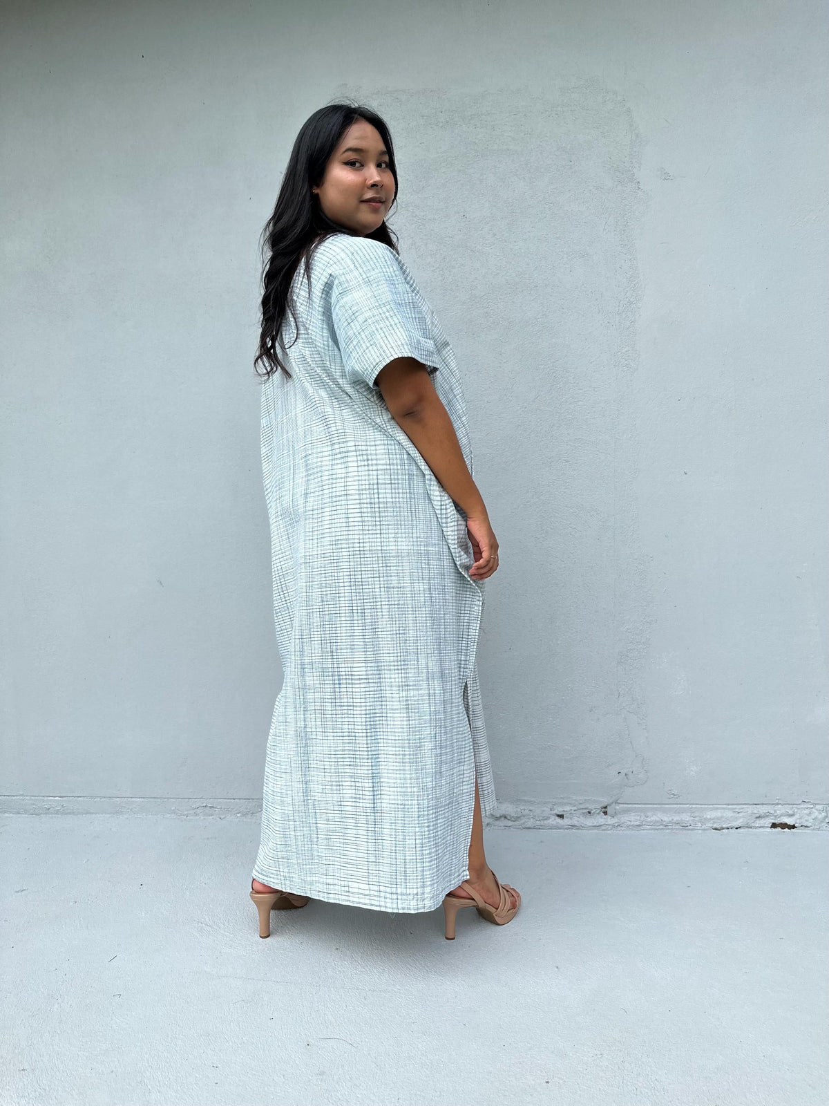 Mala Handworks Daria Hand-Woven Cotton Kaftan in White