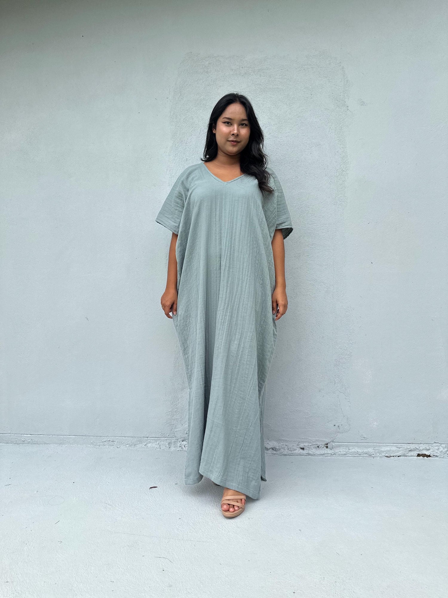 Mala Handworks Daria Cotton Kaftan in Sage