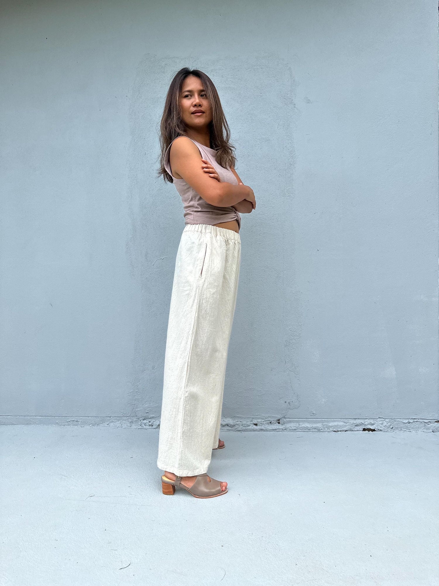 Tala Wide Leg Cotton Pants in Cream