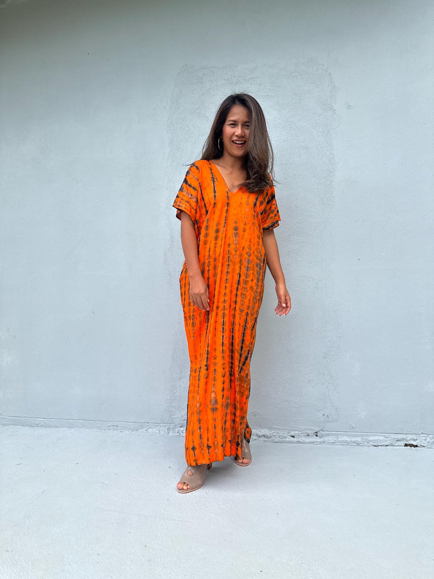 Callie Petite Kaftan in Orange Tie Dye