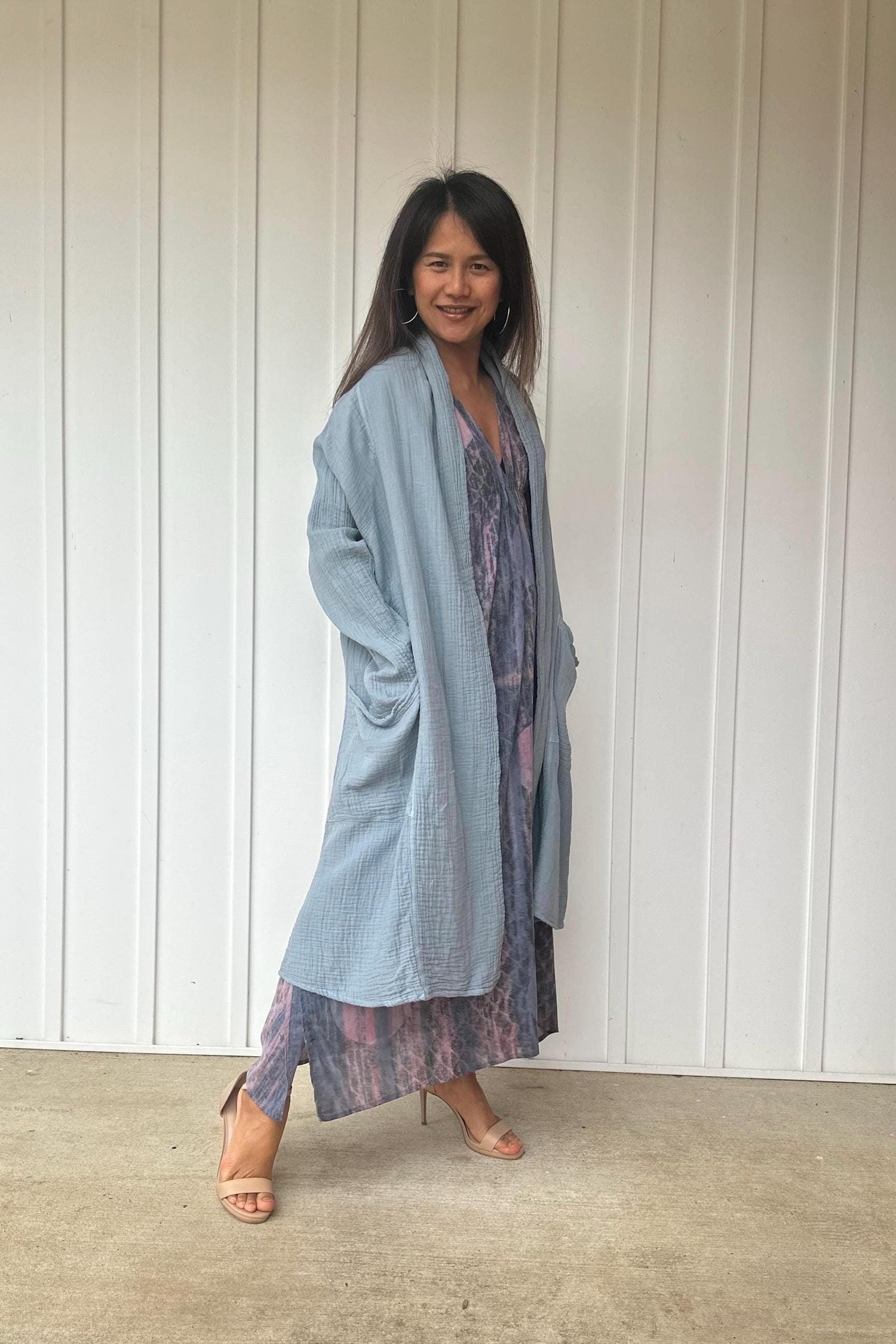 Yara Open Cotton Cardigan in Mist Blue