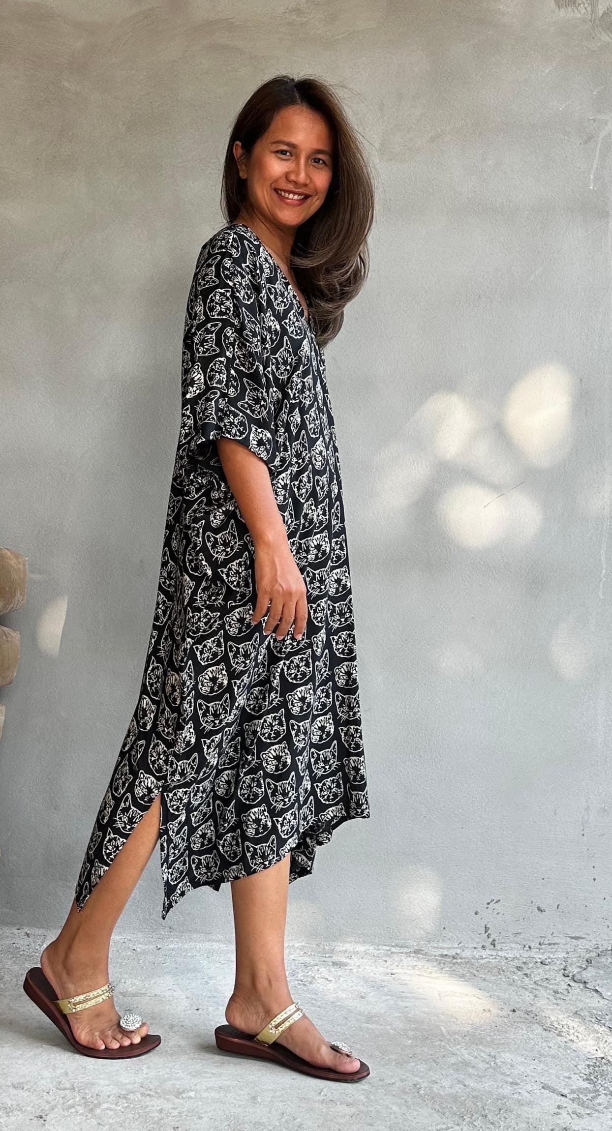 Camila Lucky Cat Kaftan in Black