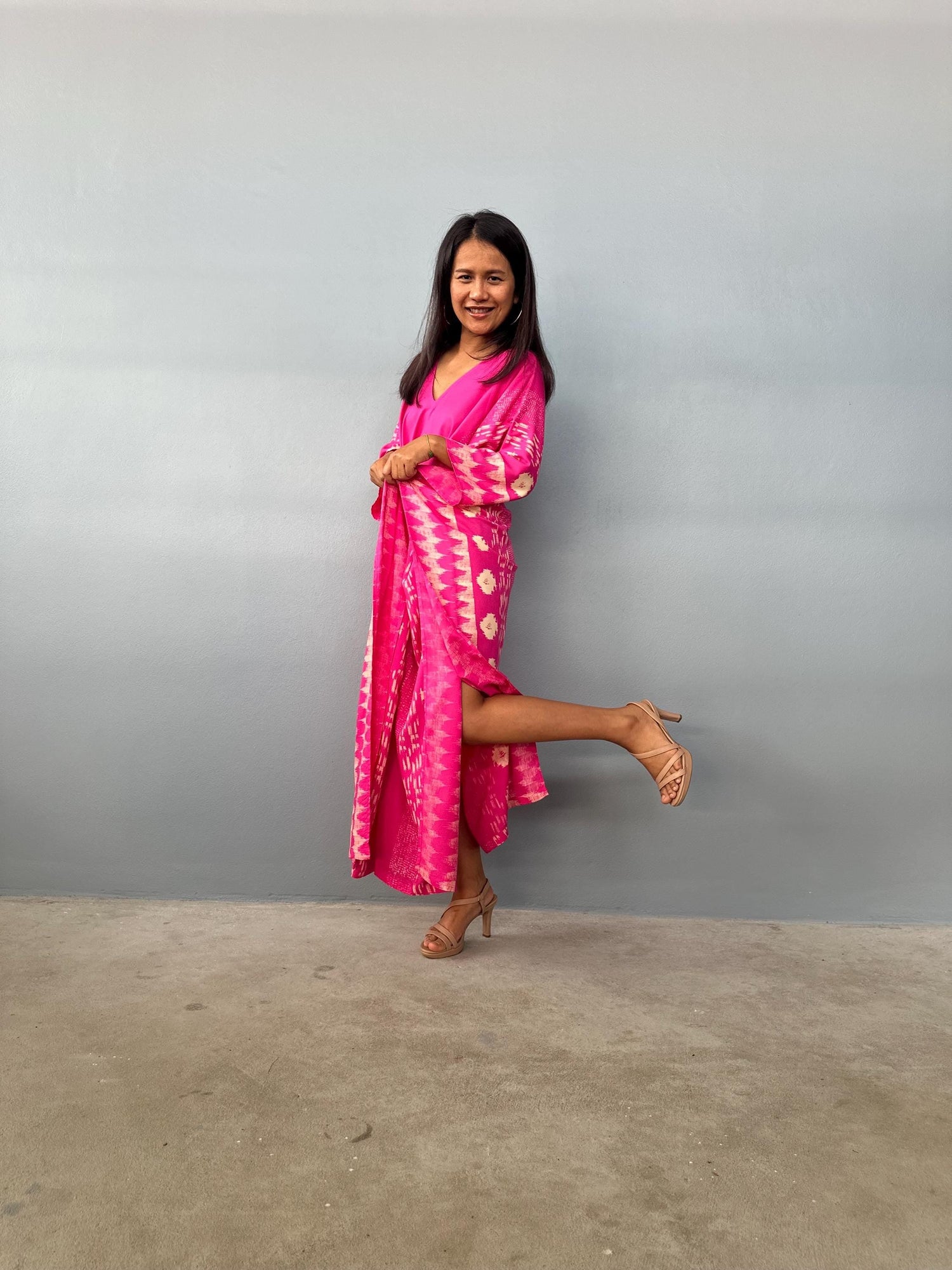 Luna Hand Screen Printed Kaftan in Fuchsia
