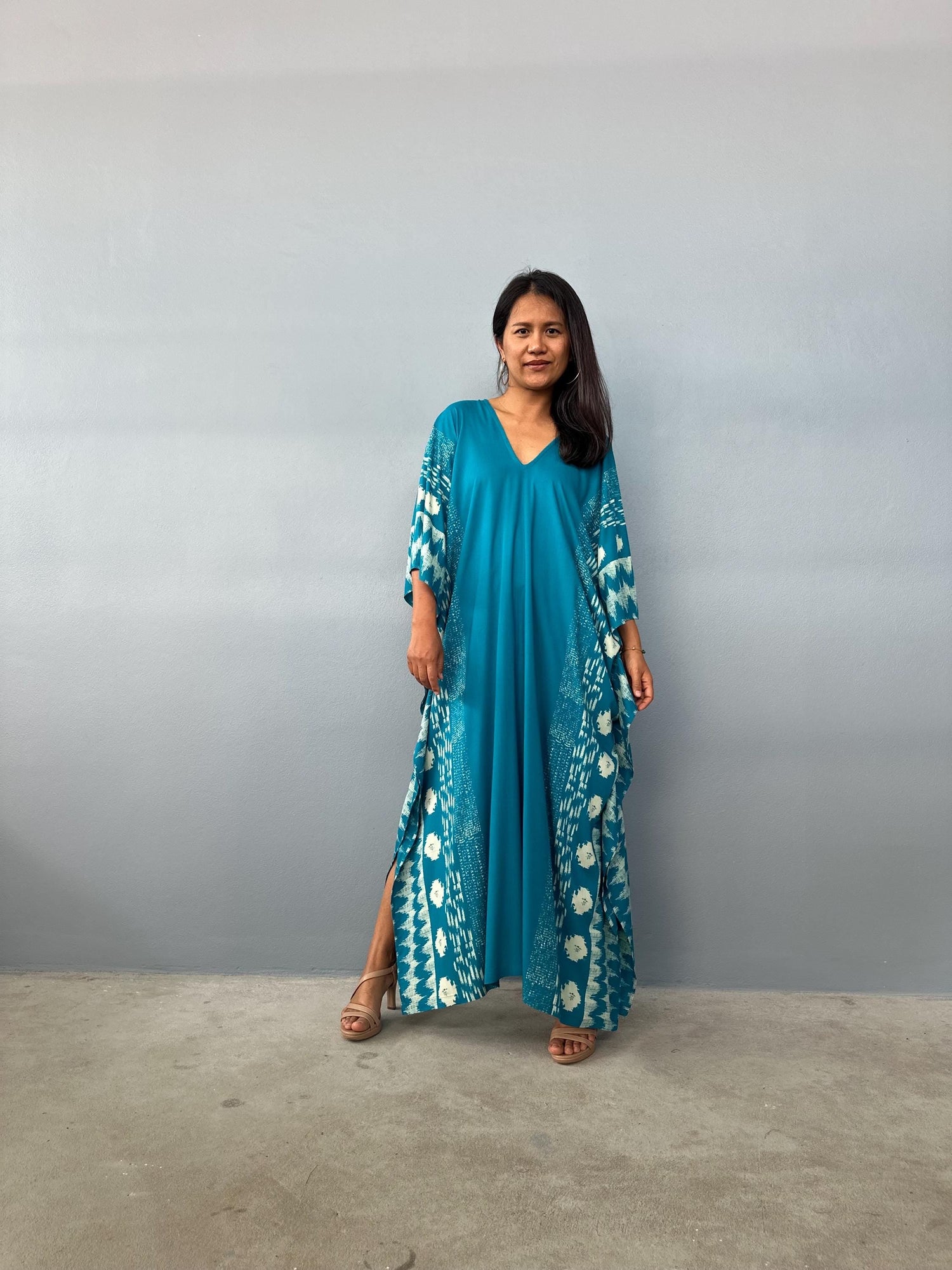 Luna Hand Screen Printed Kaftan in Teal