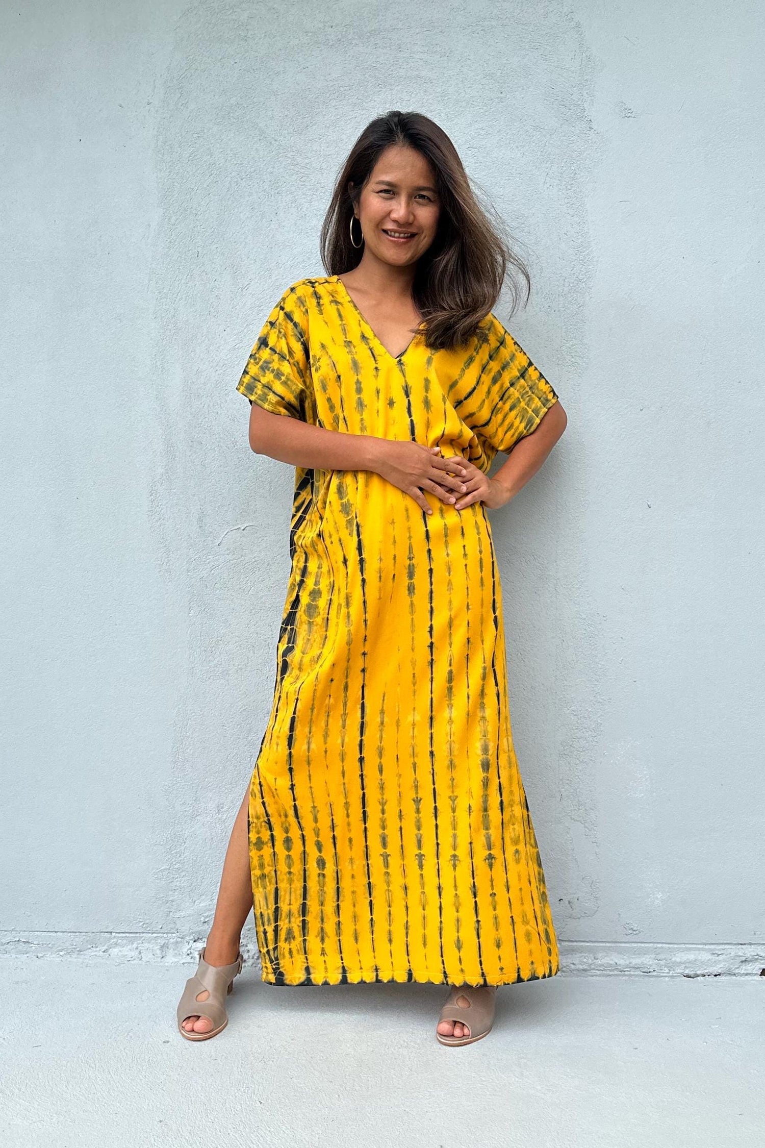 Callie Petite Kaftan in Yellow Tie Dye