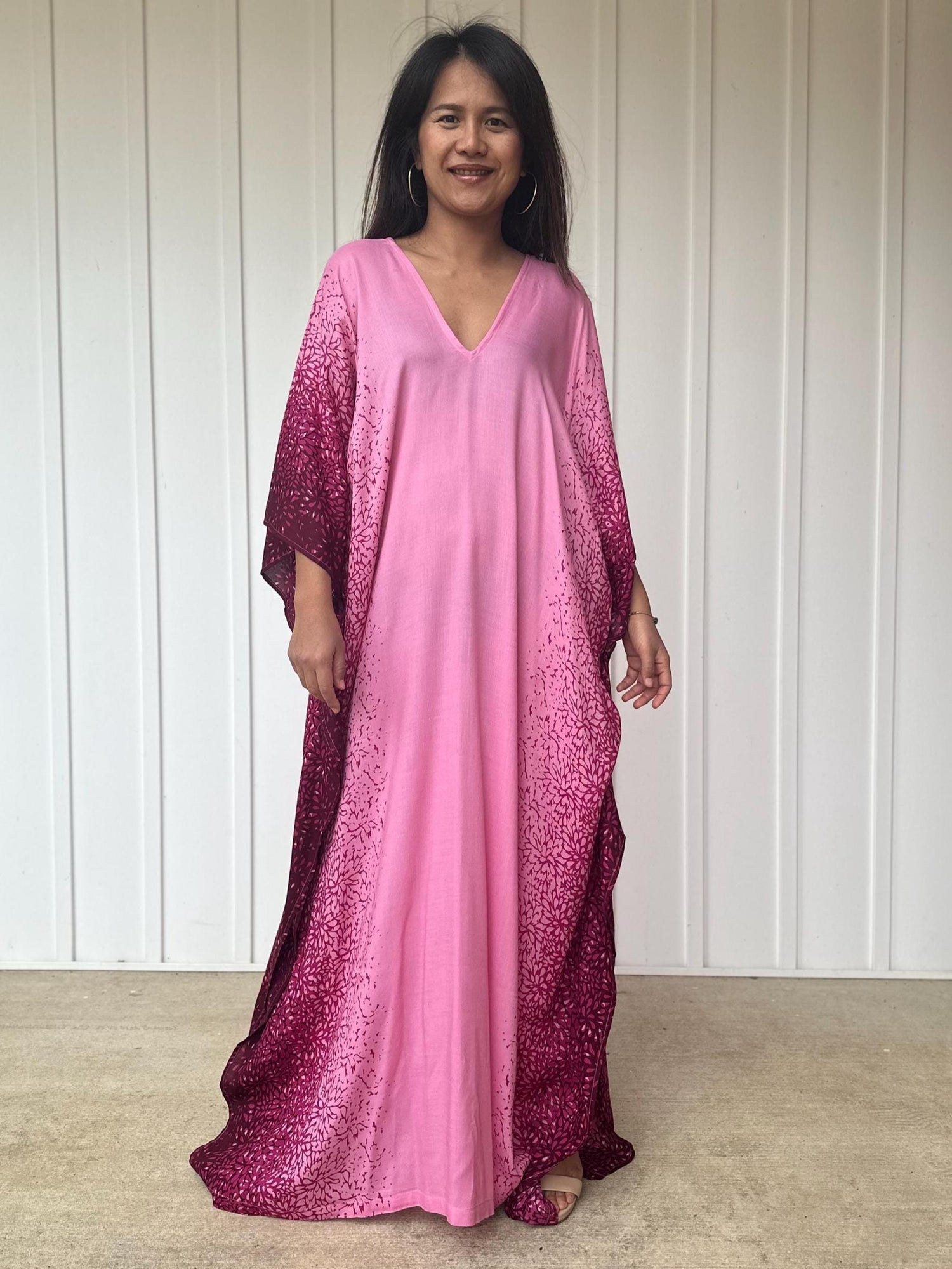 Luna Kaftan in Pink Floral Hand Screened Pattern
