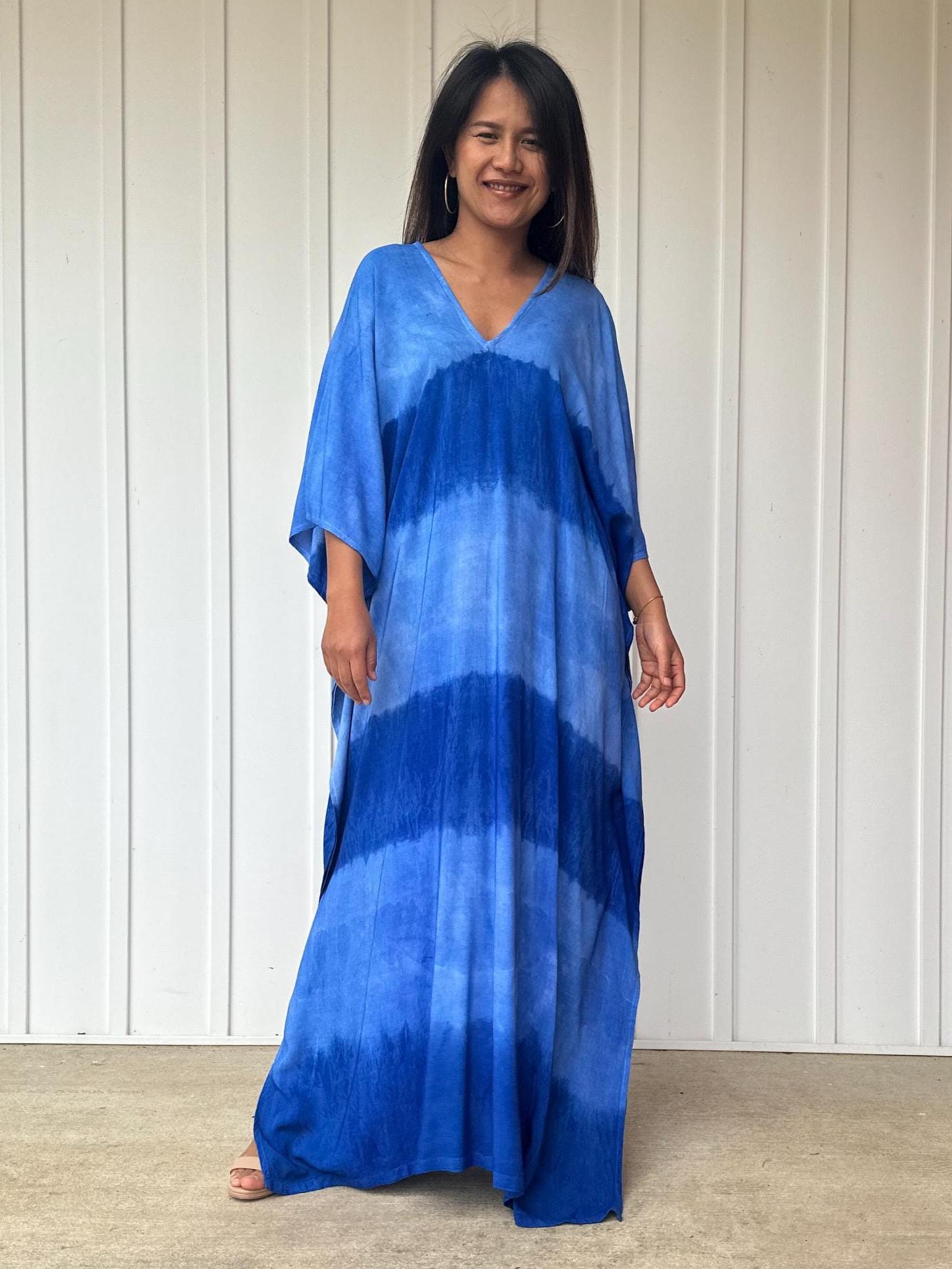 Mala Handworks Indigo Kaftan in Tide Bands