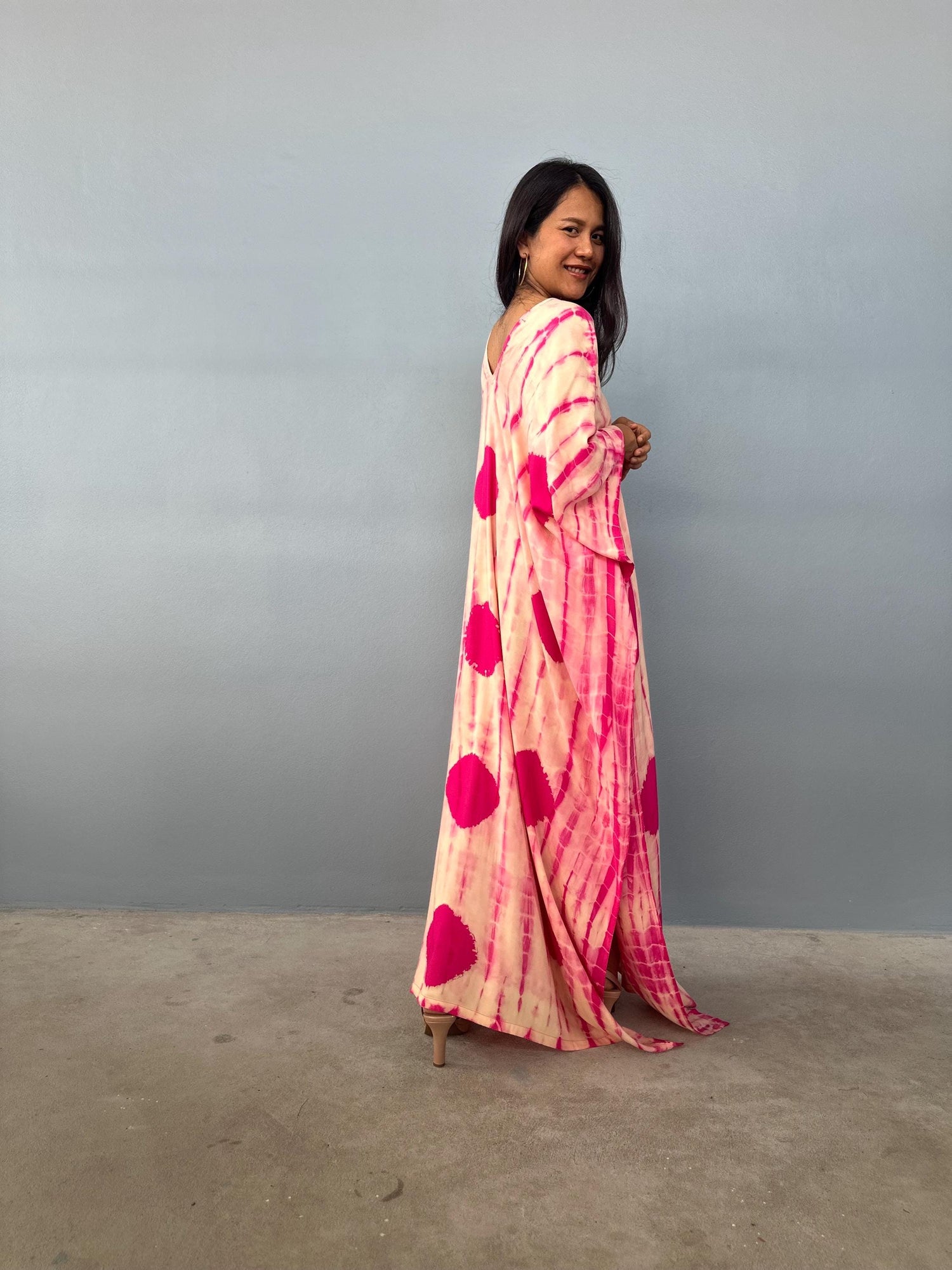 Mala Kaftan in Peach & Fuchsia Tie Dye
