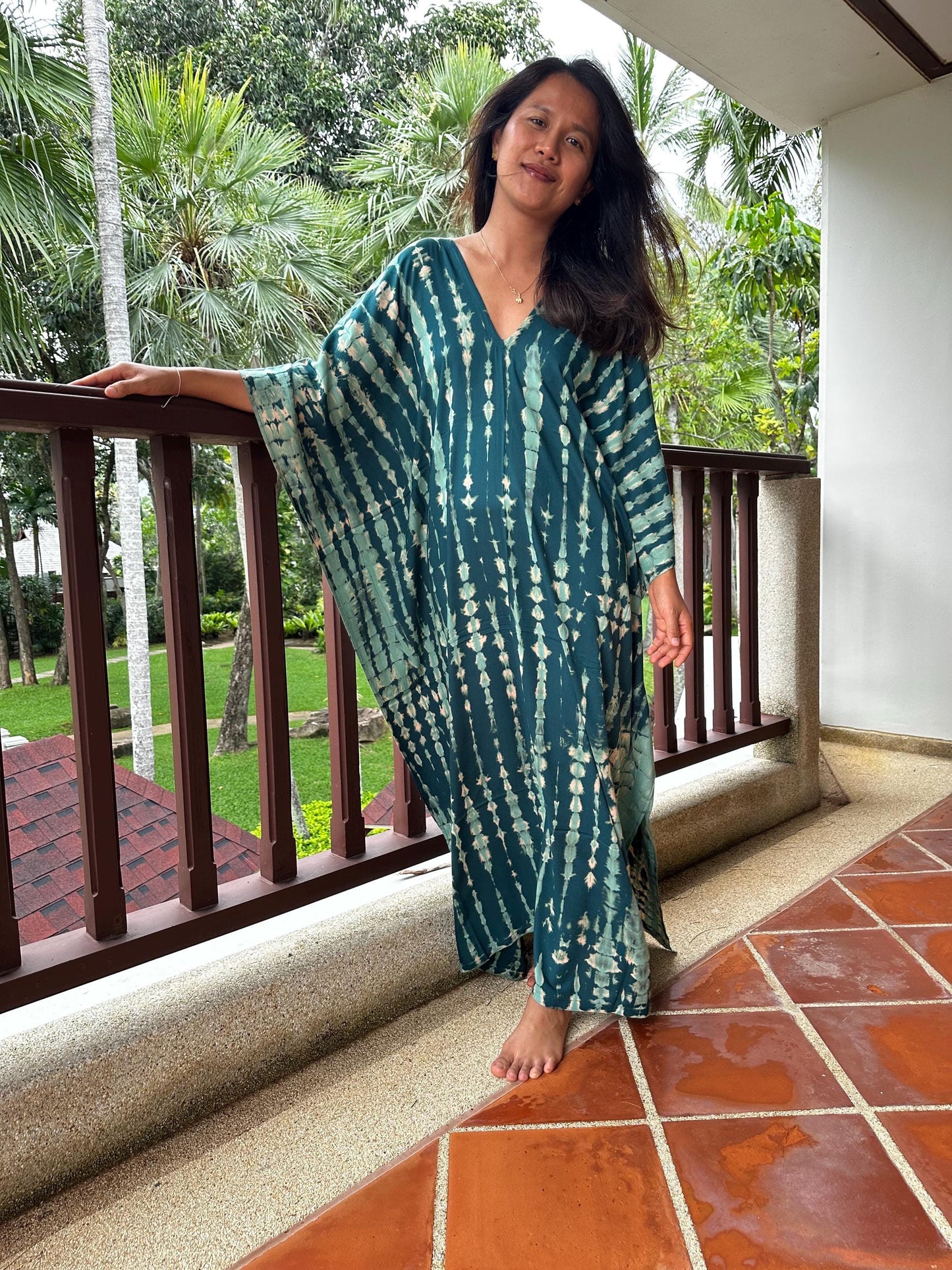 Mala Kaftan in Teal Green Tie Dye