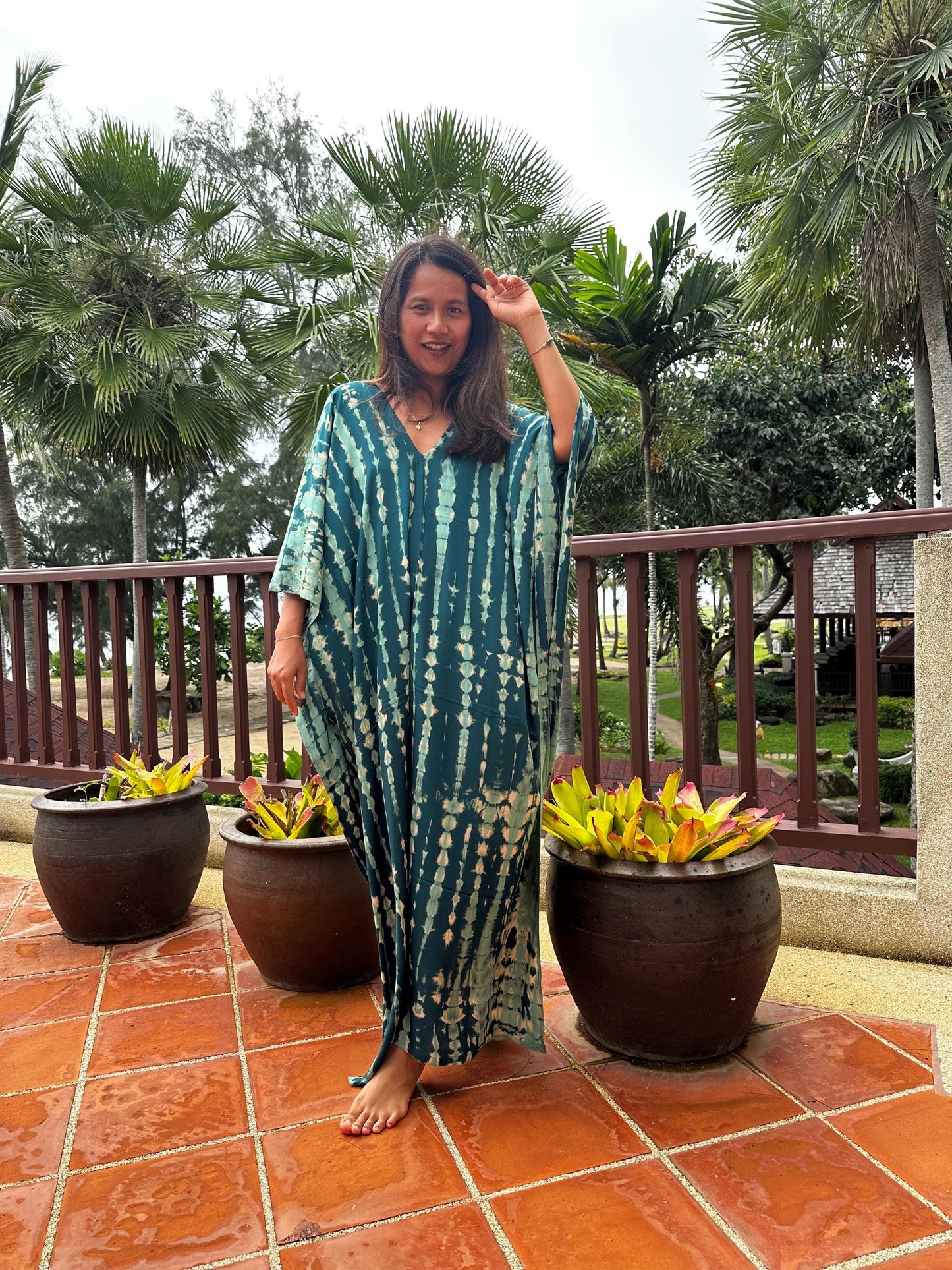 Mala Kaftan in Teal Green Tie Dye