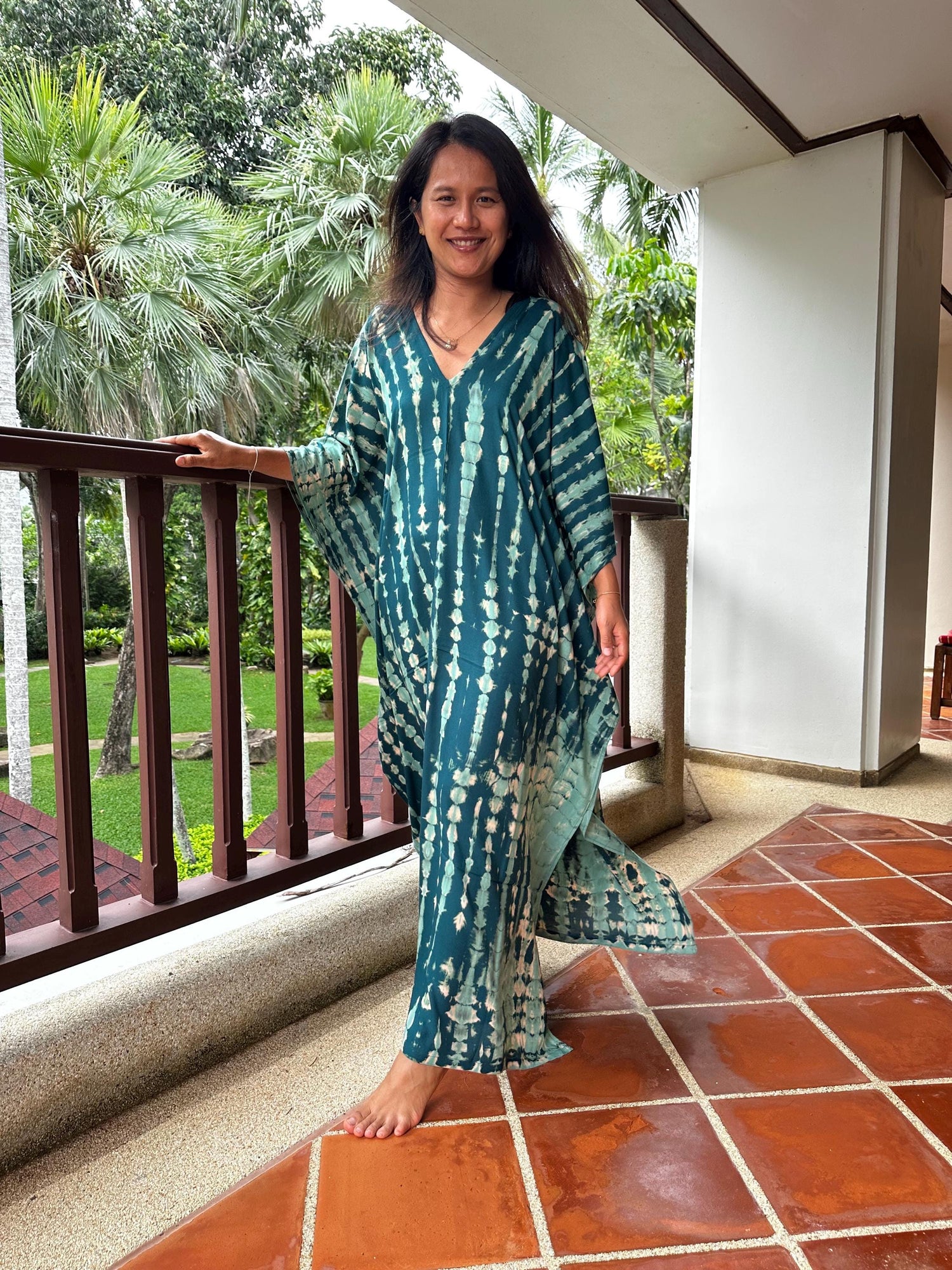 Mala Kaftan in Teal Green Tie Dye