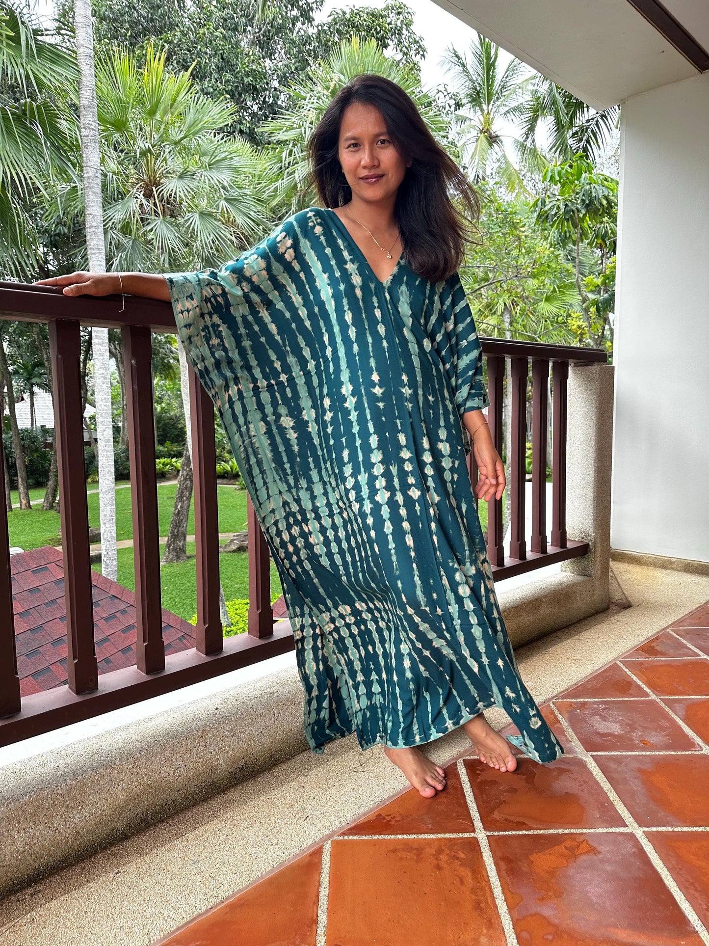 Mala Kaftan in Teal Green Tie Dye