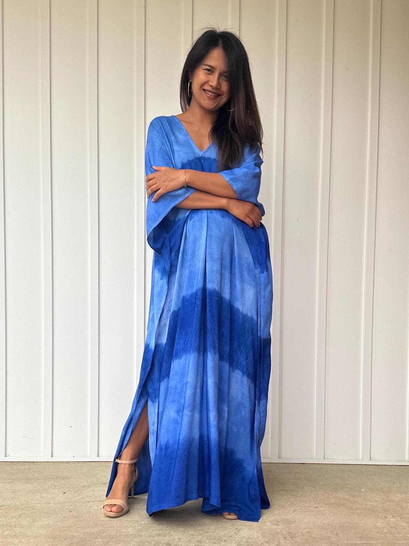 Mala Handworks Indigo Kaftan in Tide Bands