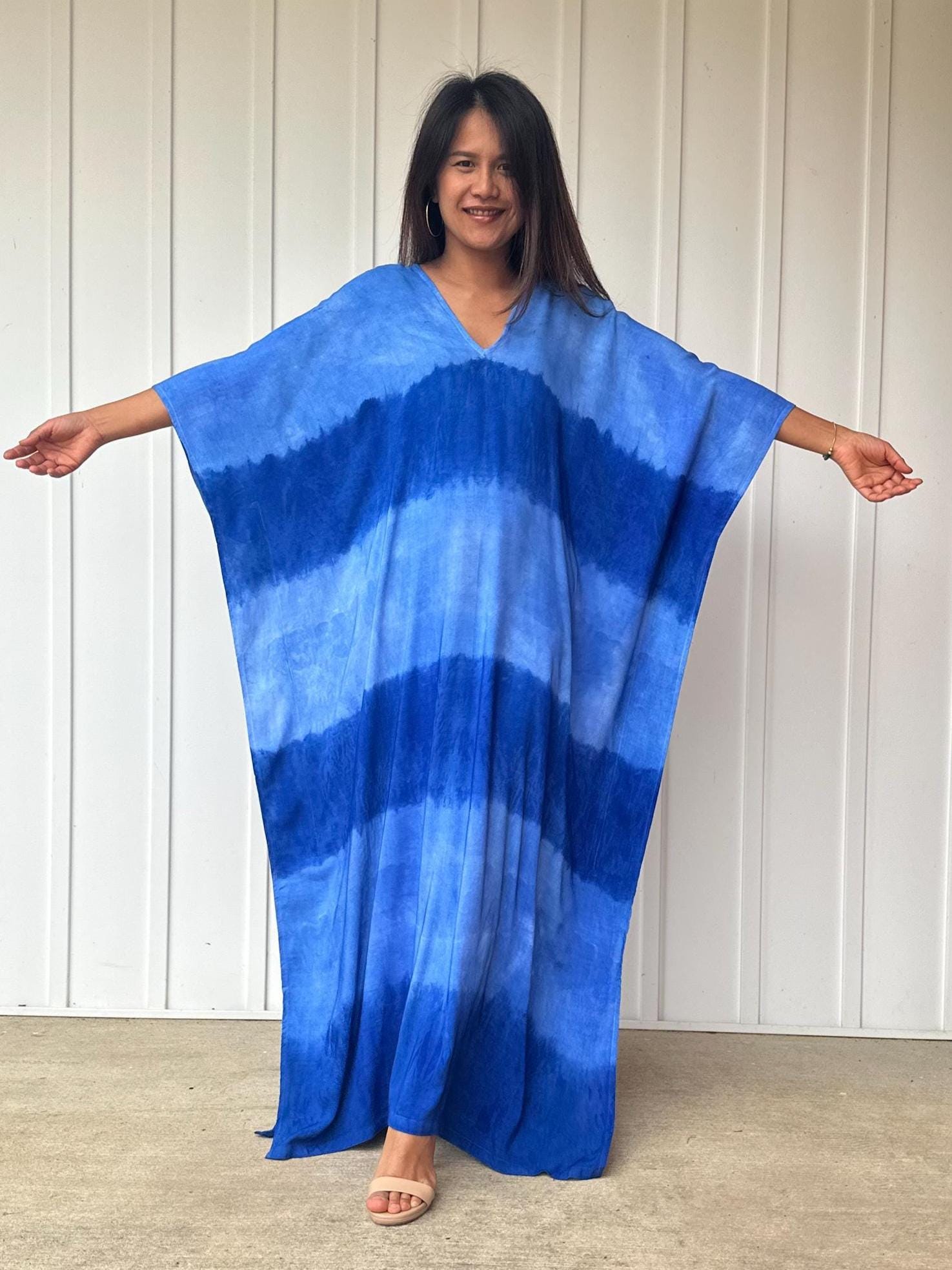Mala Handworks Indigo Kaftan in Tide Bands