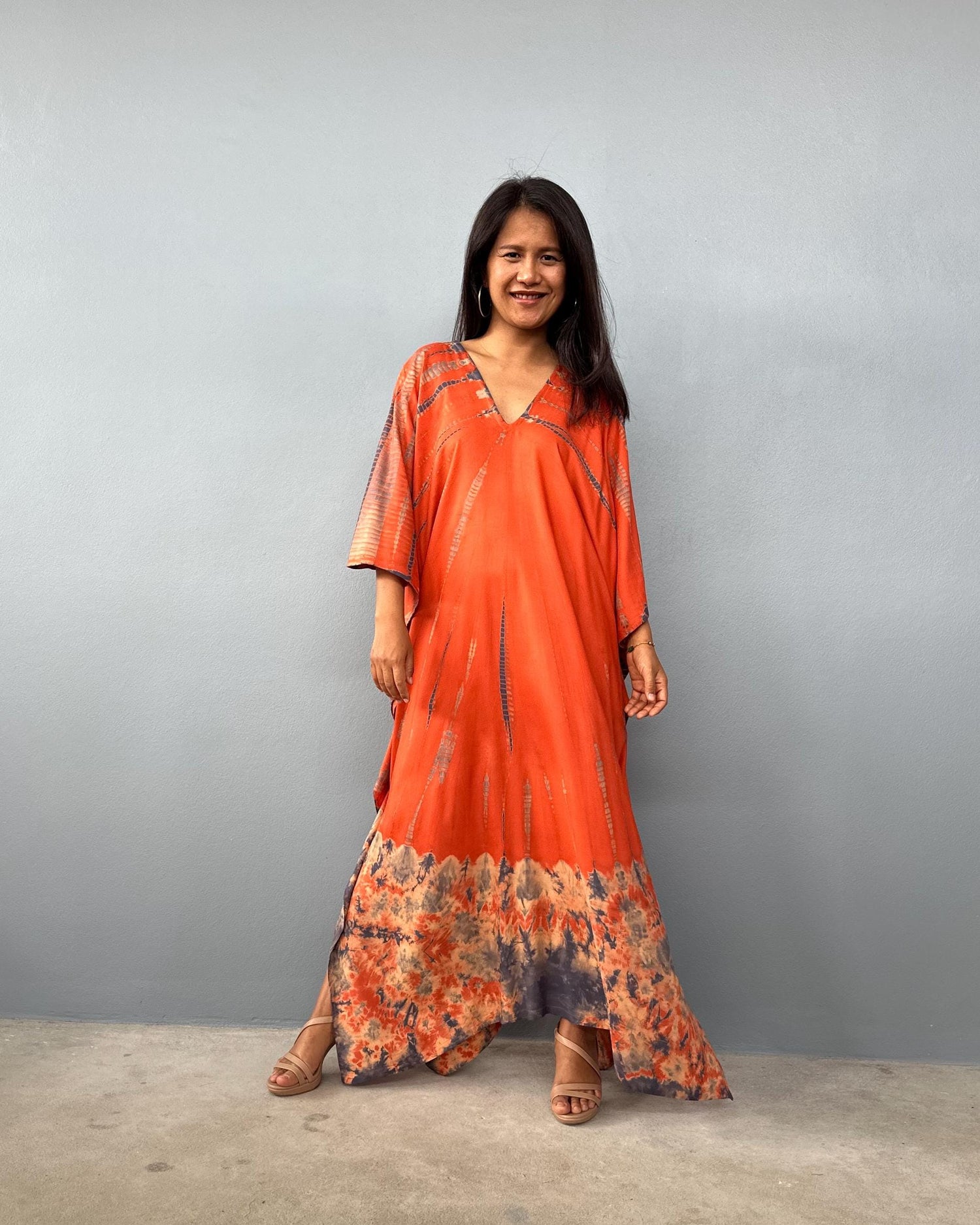 Mala Kaftan in Orange & Black Tie Dye