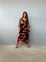 Olivia Black and Tangerine Tie Dye Kaftan front view