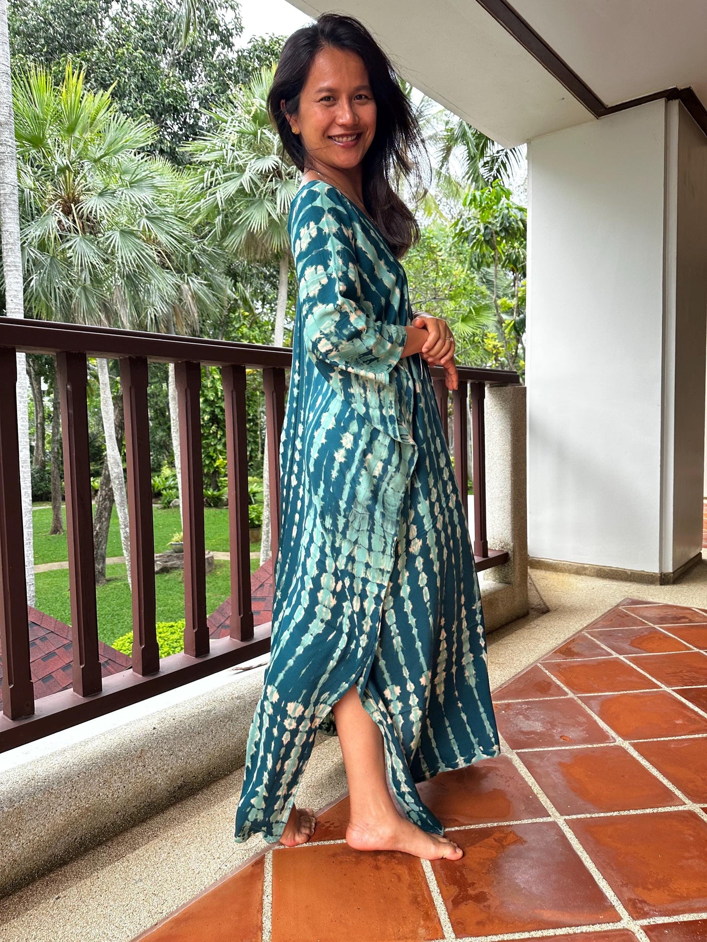 Mala Kaftan in Teal Green Tie Dye