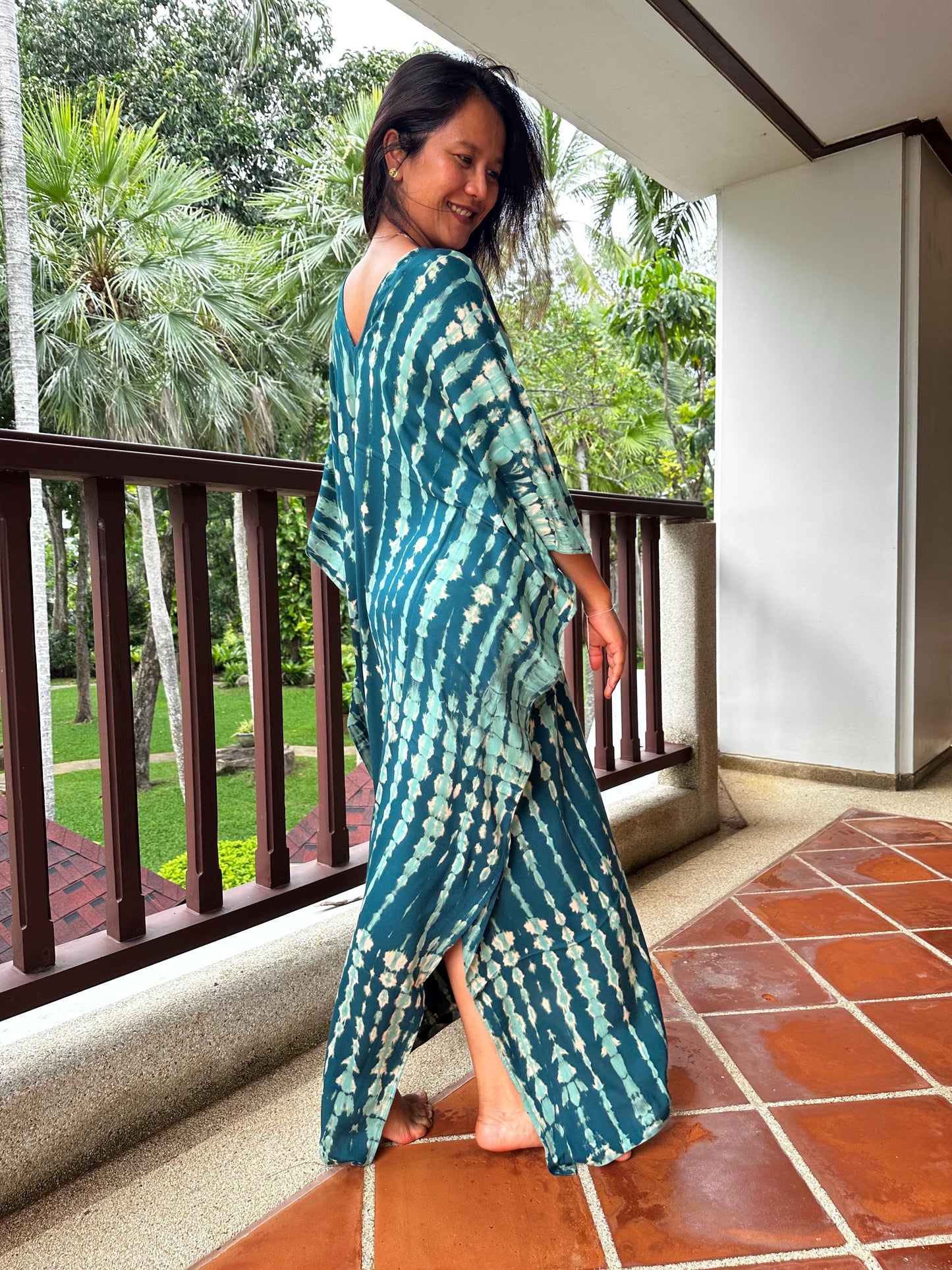 Mala Kaftan in Teal Green Tie Dye