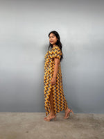 Mala Handworks Callie Petite Cotton Kaftan in Turmeric Chevron