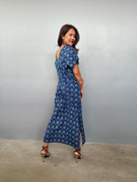 Mala Handworks Callie Petite Cotton Kaftan in Sapphire Chevron
