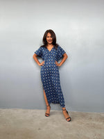 Mala Handworks Callie Petite Cotton Kaftan in Sapphire Chevron