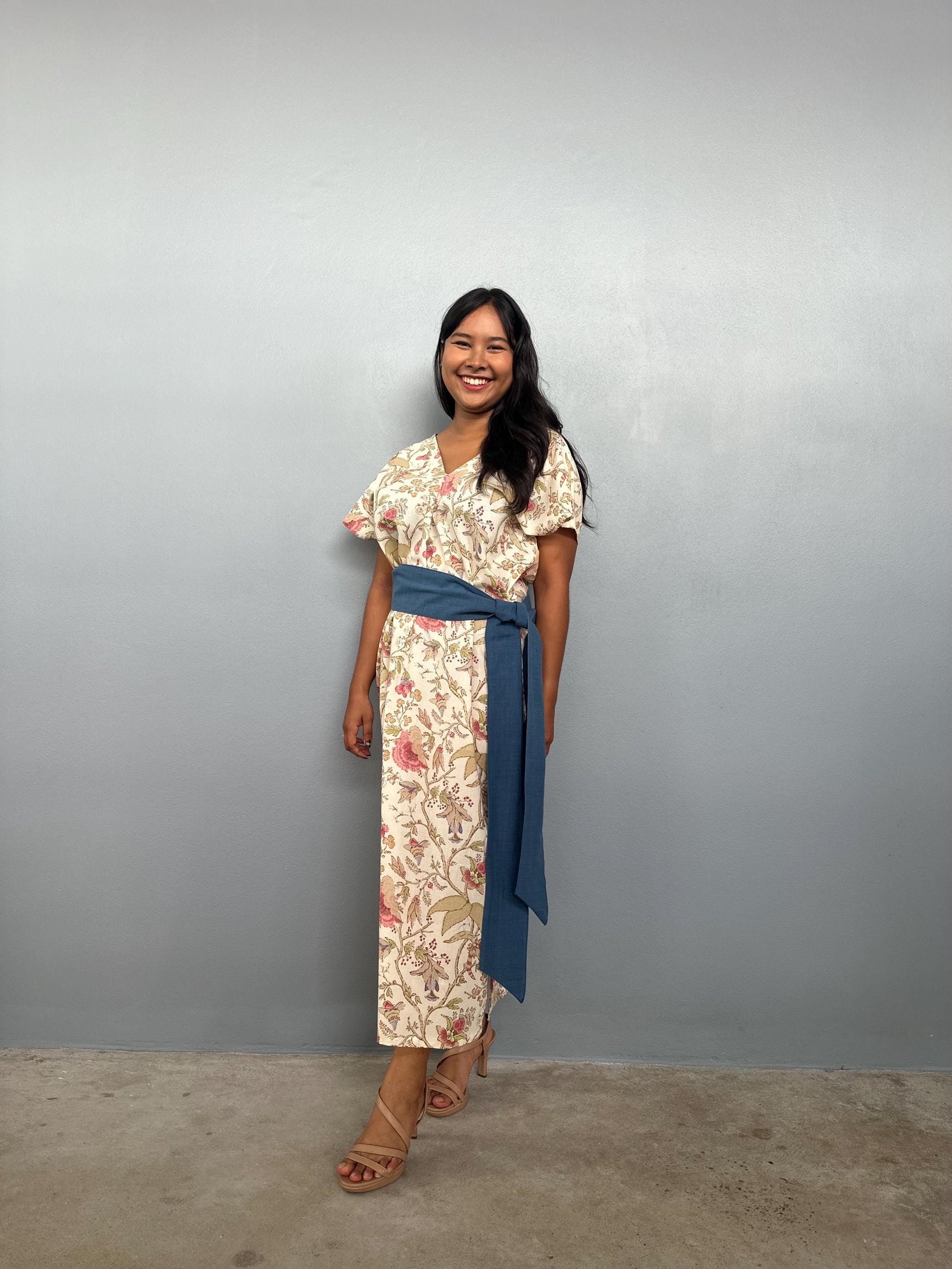 Mala Handworks Callie Petite Cotton Kaftan in Cream Floral