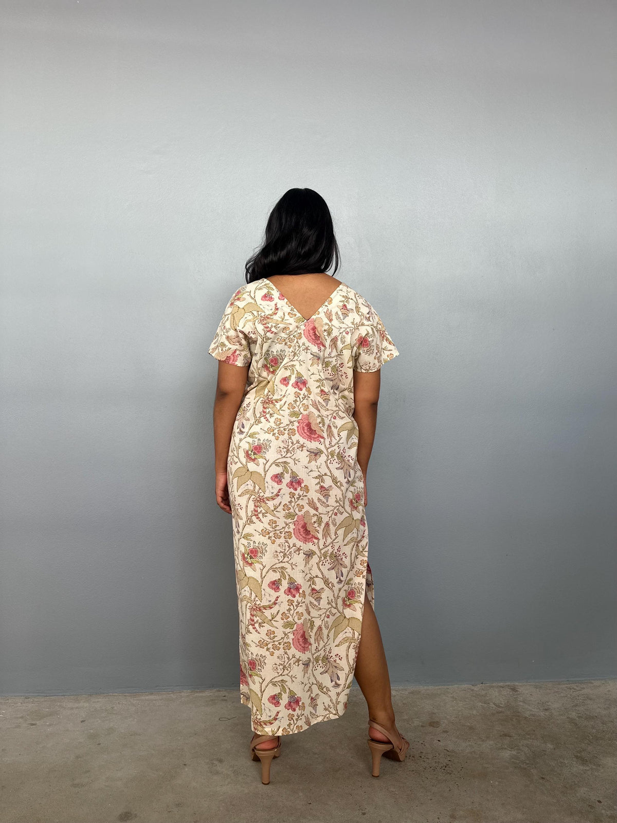 Mala Handworks Callie Petite Cotton Kaftan in Cream Floral
