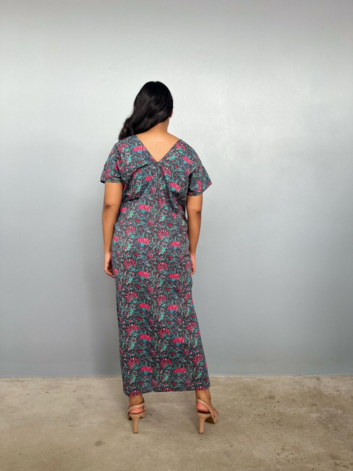 Mala Handworks Callie Petite Cotton Kaftan in Teal Carnation Paisley