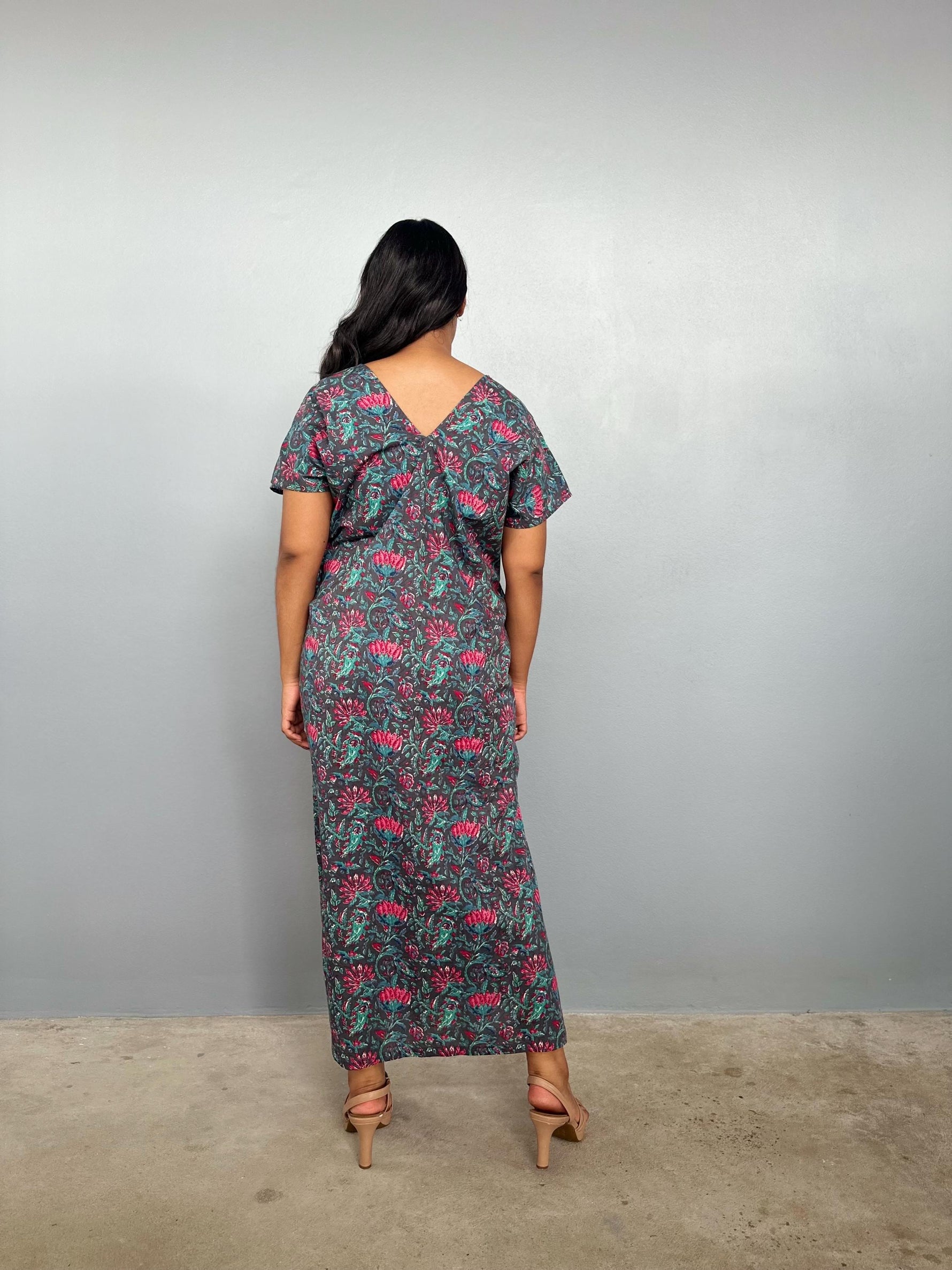 Mala Handworks Callie Petite Cotton Kaftan in Teal Carnation Paisley