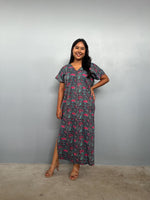 Mala Handworks Callie Petite Cotton Kaftan in Teal Carnation Paisley