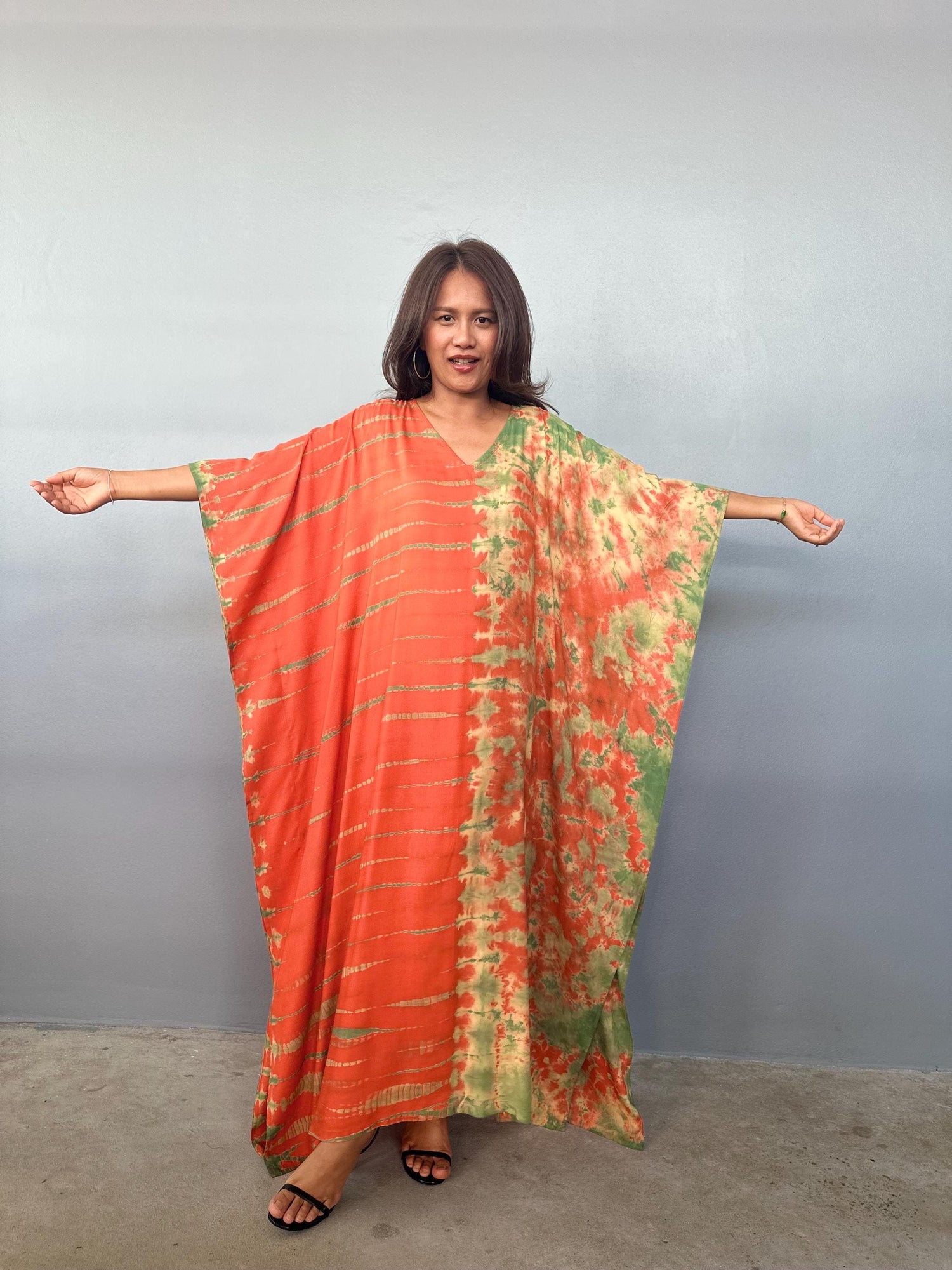 Eva Kaftan in Orange Tie Dye - Gemini Pattern