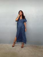 Mala Handworks Callie Petite Cotton Kaftan in Sapphire Chevron