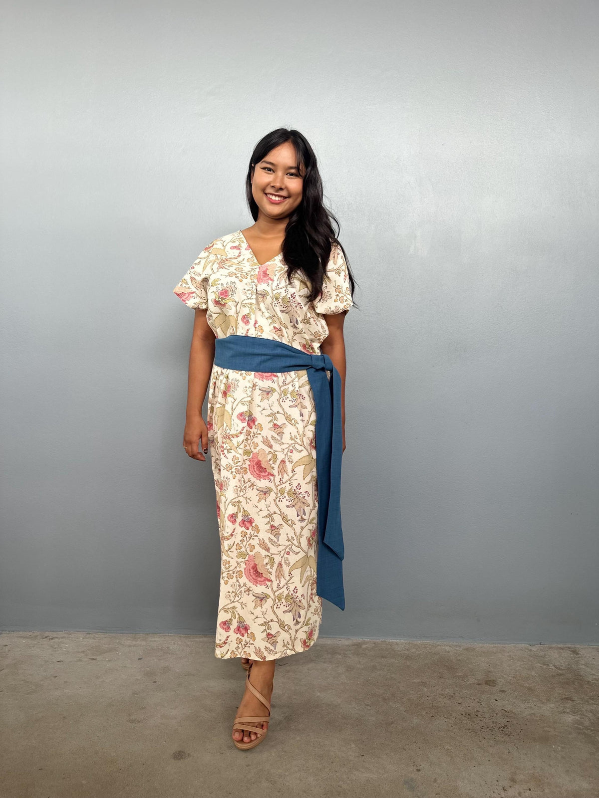 Mala Handworks Callie Petite Cotton Kaftan in Cream Floral