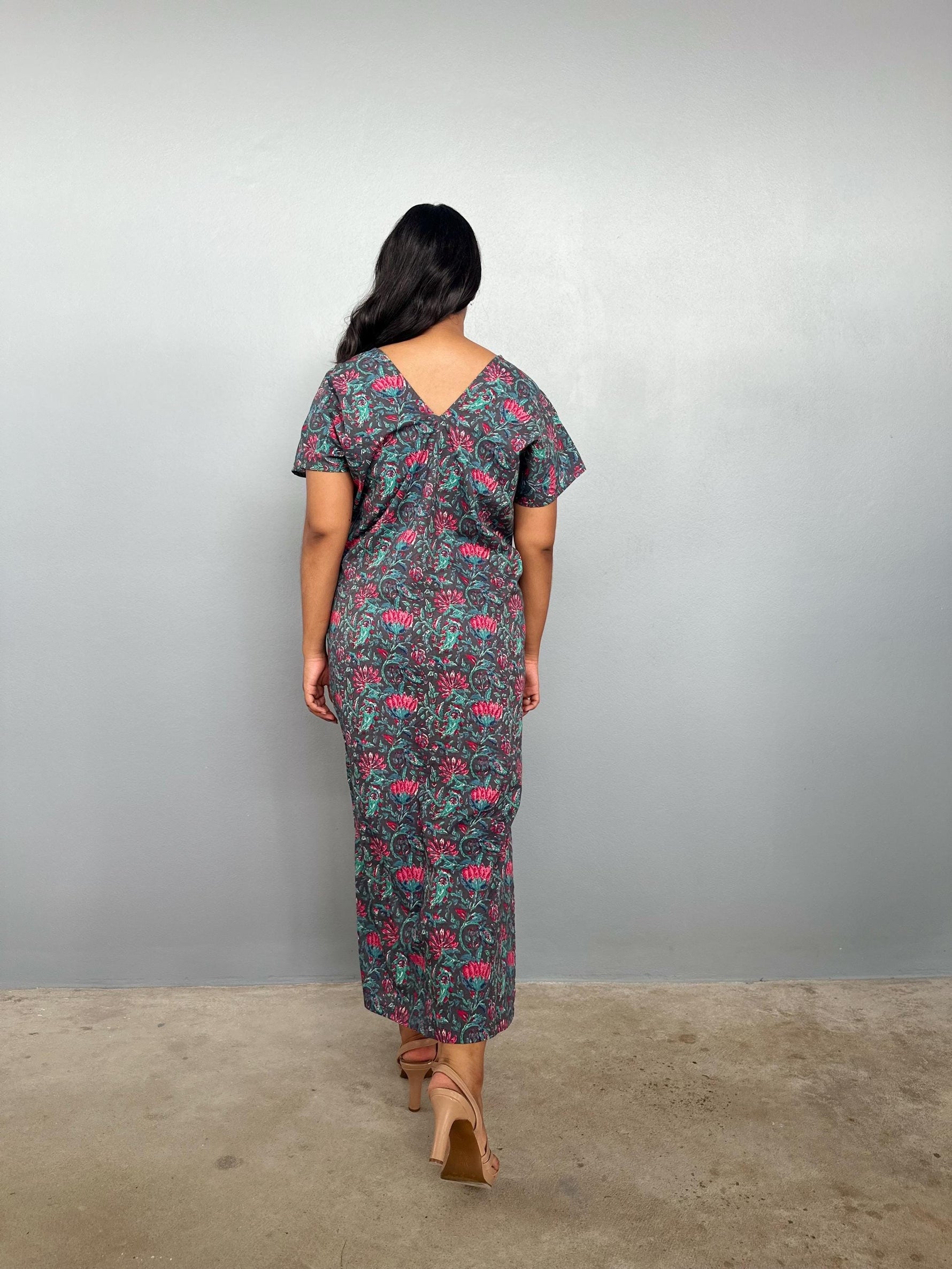 Mala Handworks Callie Petite Cotton Kaftan in Teal Carnation Paisley