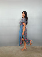Mala Handworks Callie Petite Cotton Kaftan in Teal Carnation Paisley