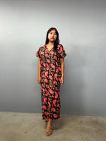 Mala Handworks Callie Petite Cotton Kaftan in Black & Rose Carnation