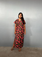 Mala Handworks Callie Petite Cotton Kaftan in Black & Rose Carnation