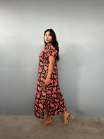 Mala Handworks Callie Petite Cotton Kaftan in Black & Rose Carnation