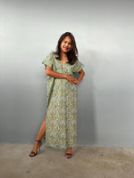 Mala Handworks Callie Petite Cotton Kaftan in Sage Paisley