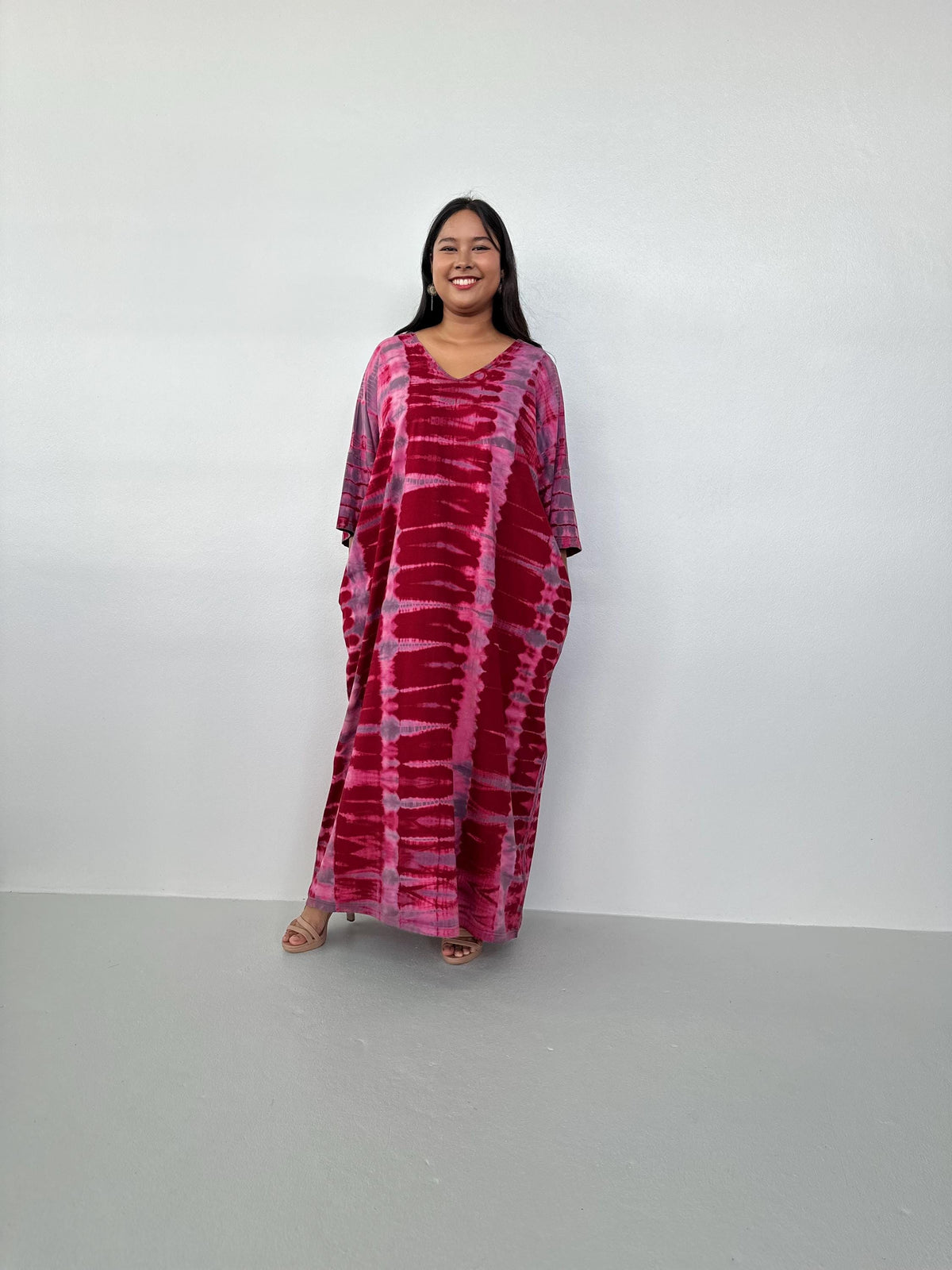 Olivia Merlot and Purple Tie Dye Kaftan front view