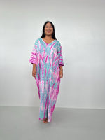 Olivia Aqua and Bubblegum Tie Dye Kaftan front view