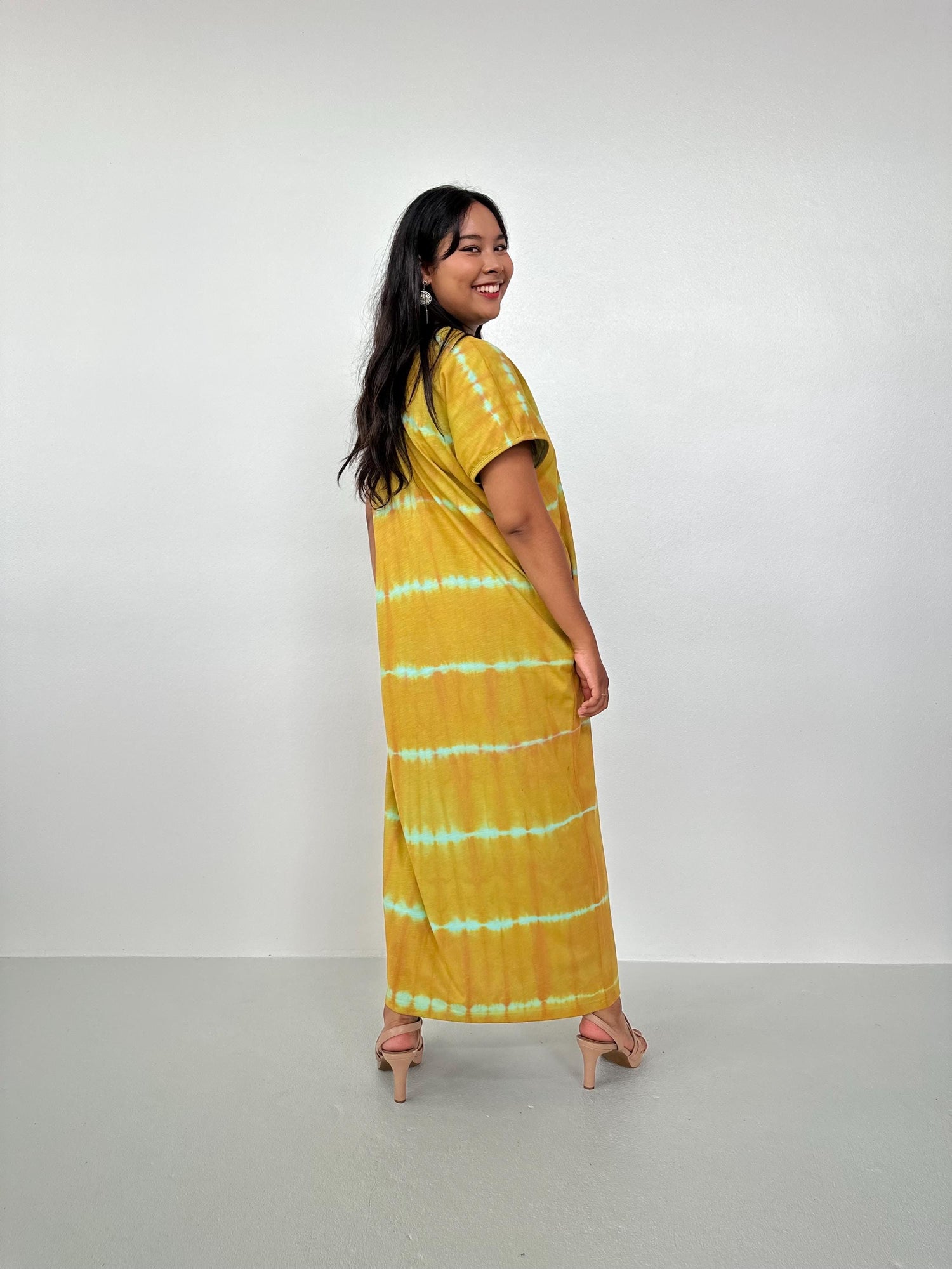 Alisa Petite Cotton Kaftan in Yellow Tie Dye