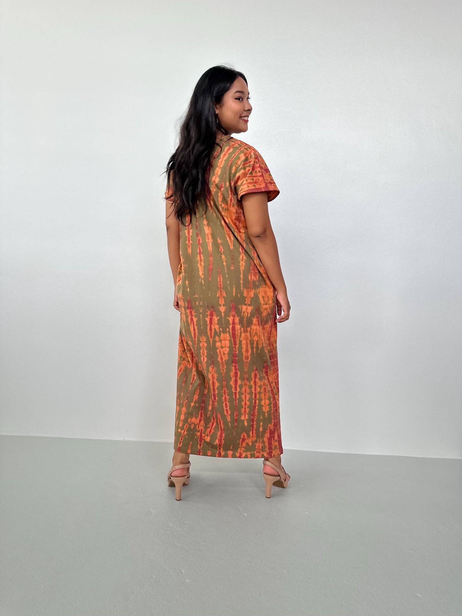Alisa Petite Cotton Kaftan in Olive and Orange Tie Dye