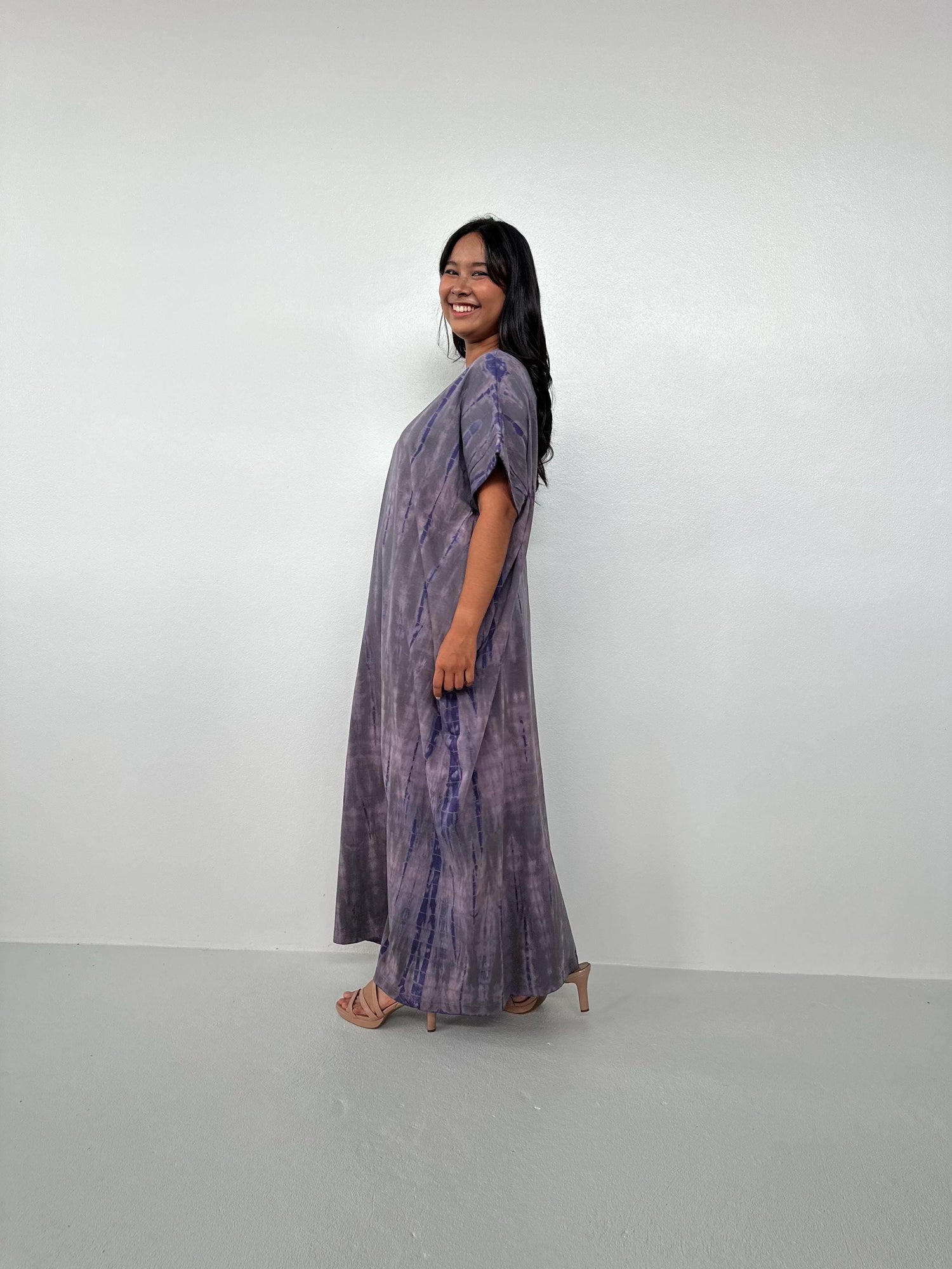 Alice Jersey Cotton Kaftan in Deep Purple Tie Dye