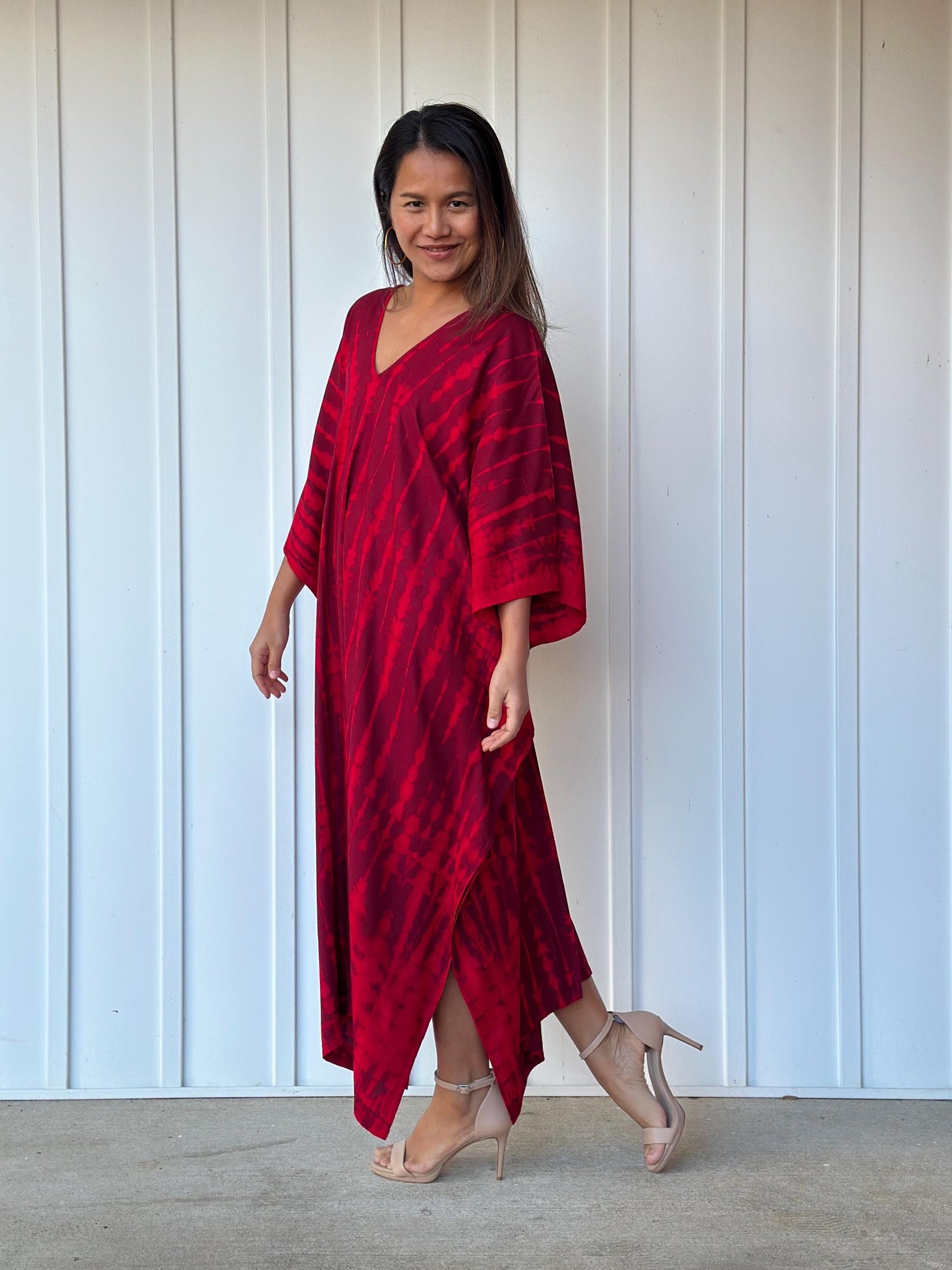 Mala Kaftan in Red and Merlot Tie Dye