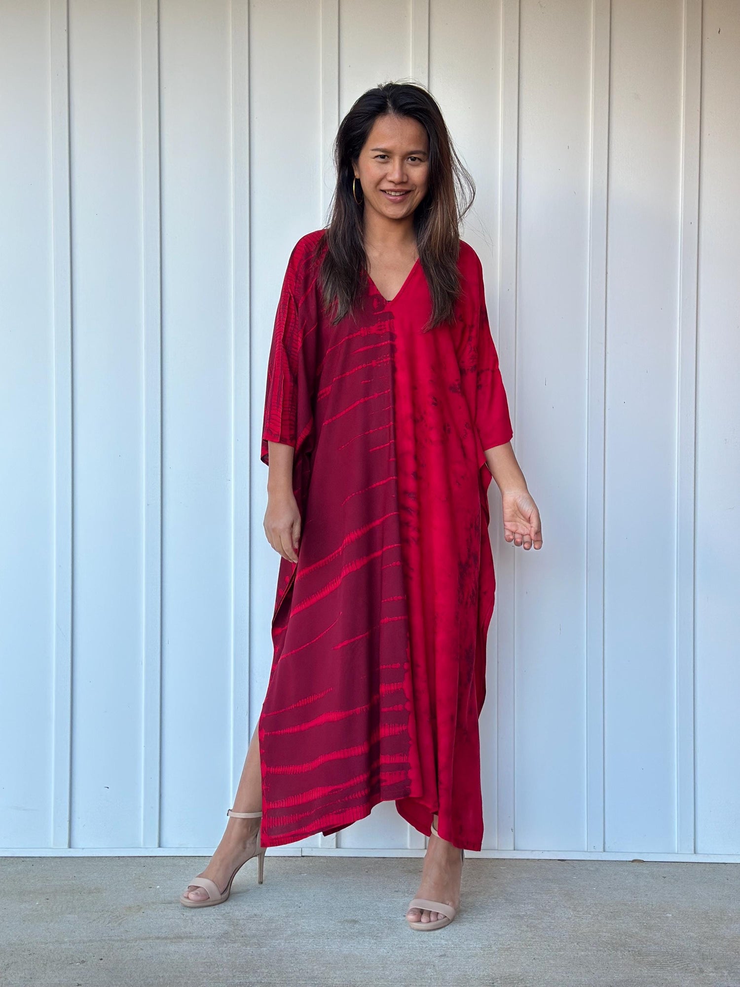 Mala Kaftan in Merlot & Cherry Tie Dye