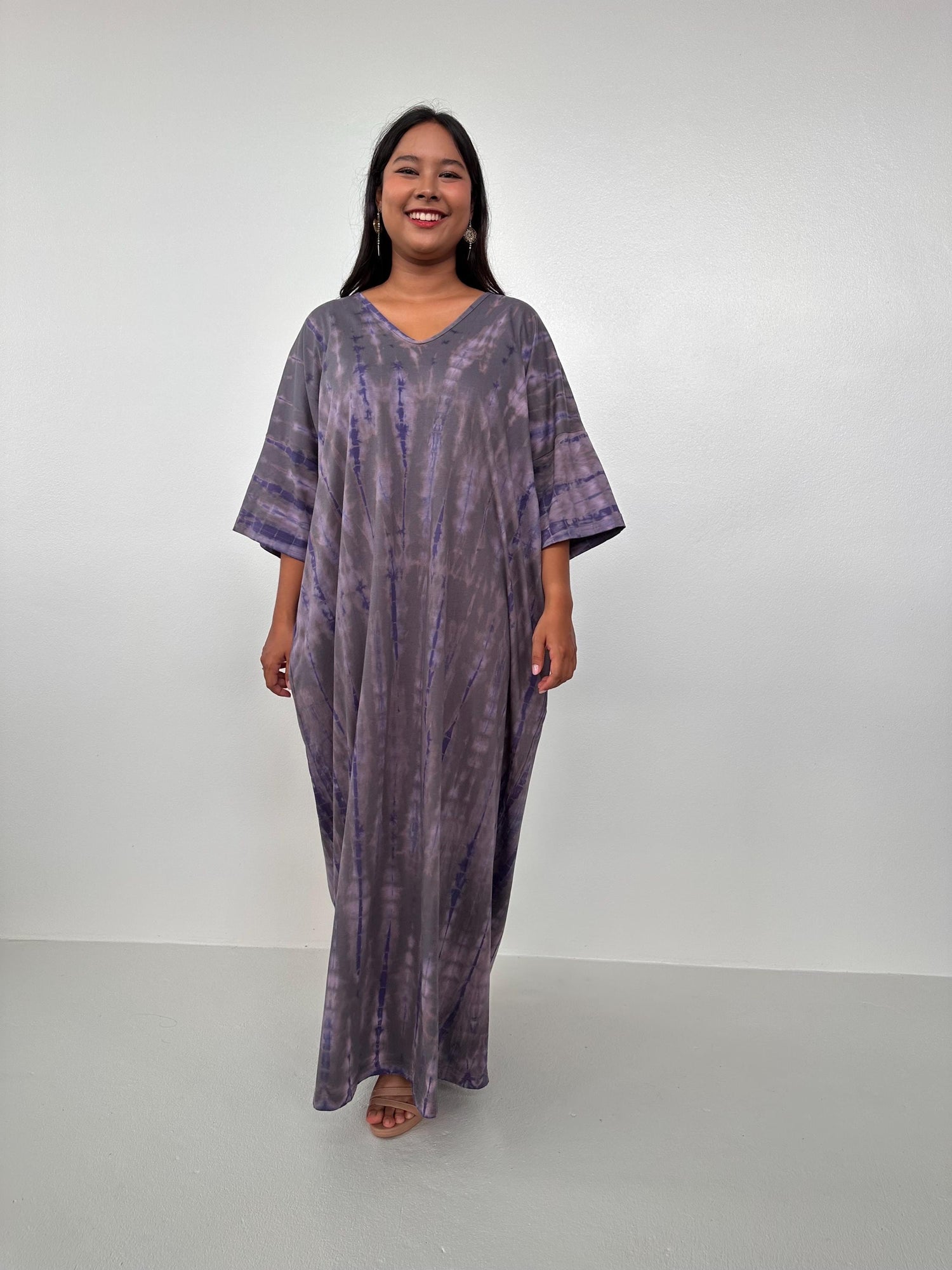 Olivia Cotton Kaftan in Gray Tie Dye